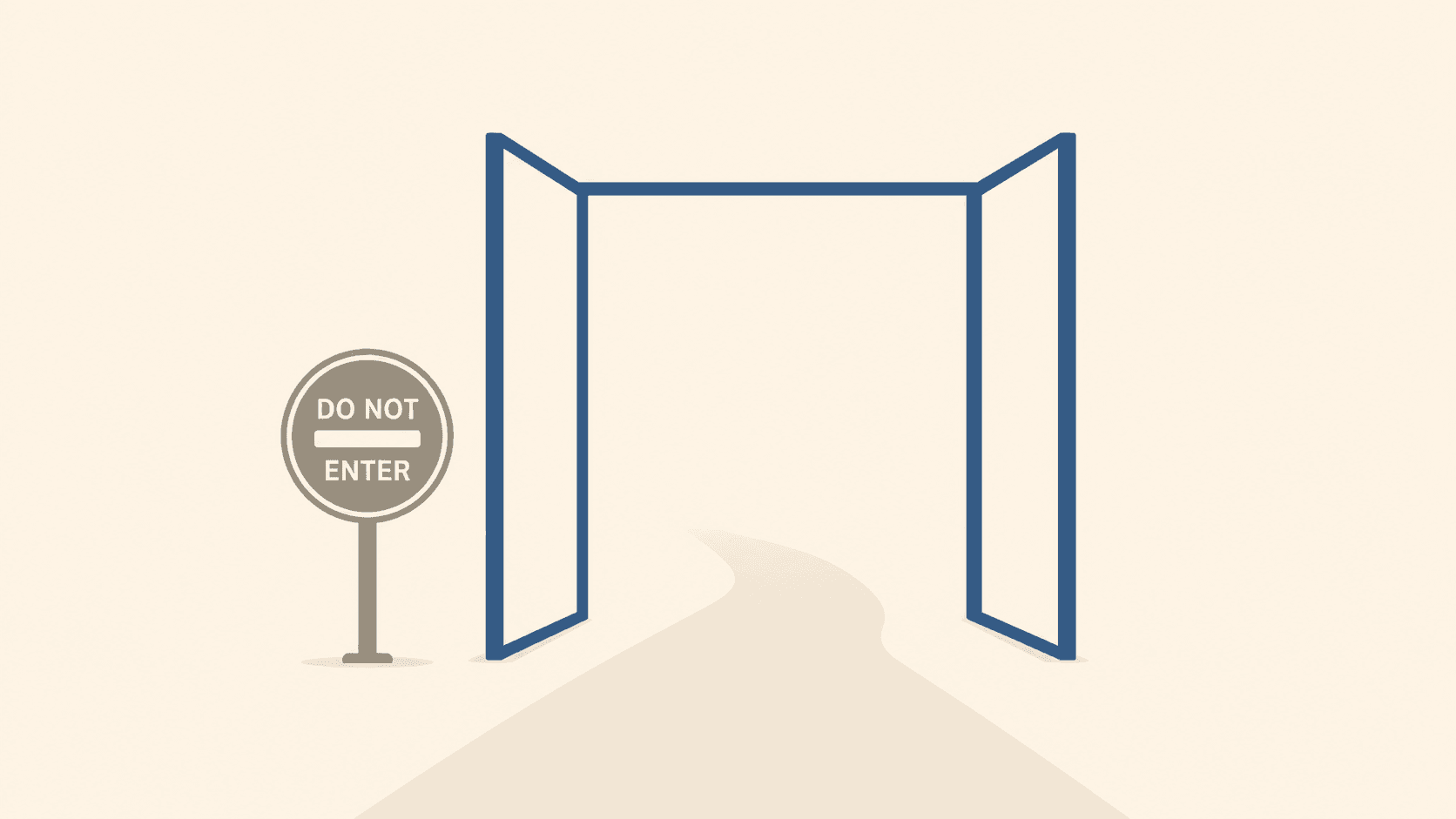 A signpost reading DO NOT ENTER standing beside an open gate with no fence around it